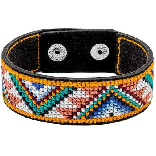 Wonderland Crafts Yellow & White Artificial Leather Cross Stitch Bracelet Kit
